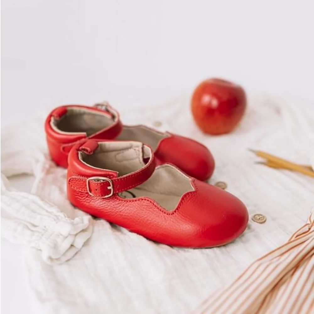 Littlelovebug Toddler Girls Olivia Barefoot sole shoes ballerina flats red 7